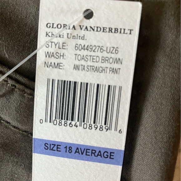 Gloria Vanderbilt Khaki Straight Leg Toasted Brown Size 18 - Picture 4 of 4